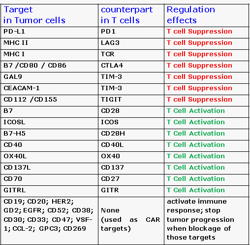 Regulators on tumor cells and on T cells